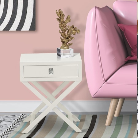 East West Furniture Hamilton Square Night Stand End Table with Drawer - White HANE05